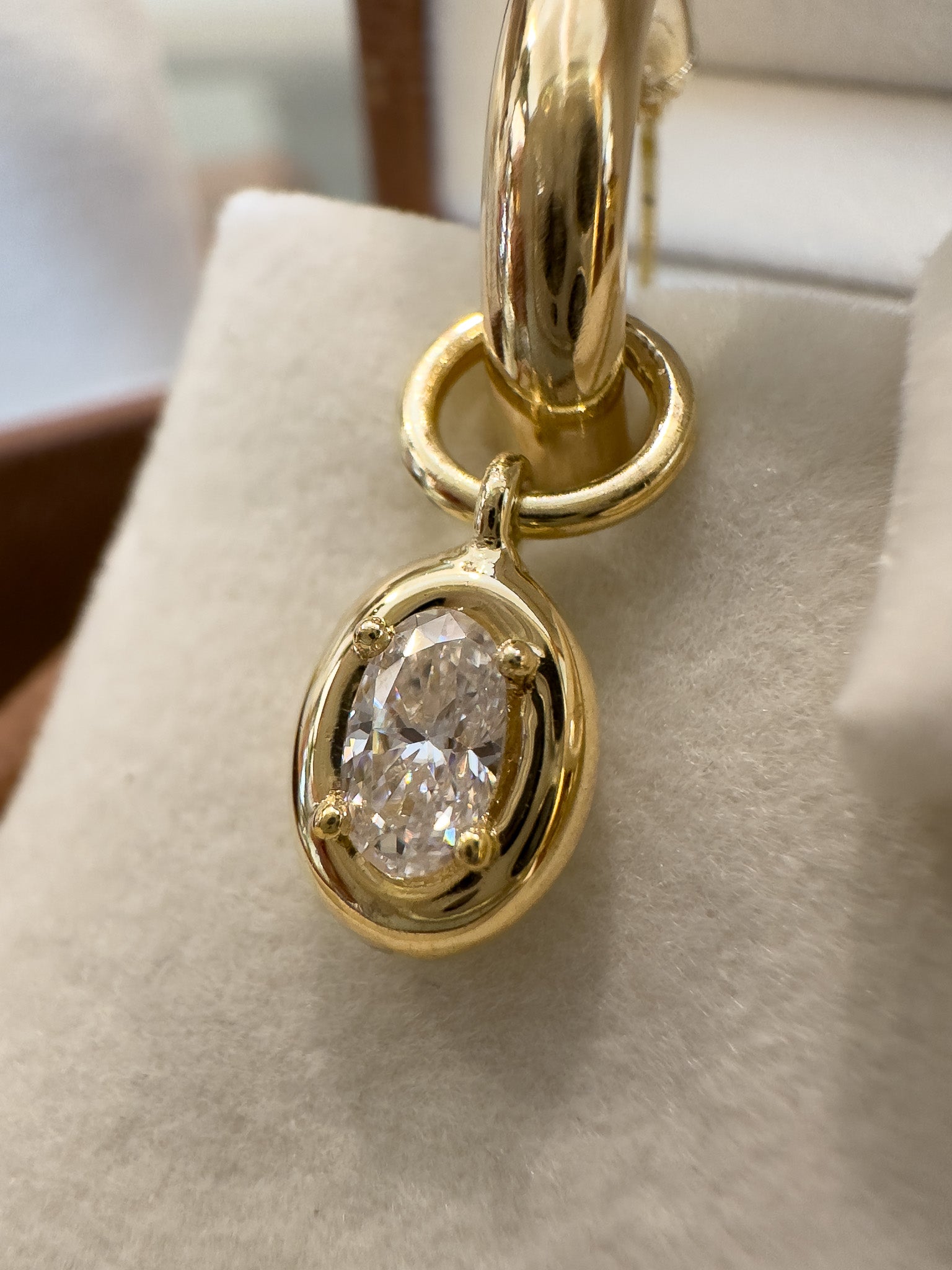 Gold hoop earrings with diamond charm 3