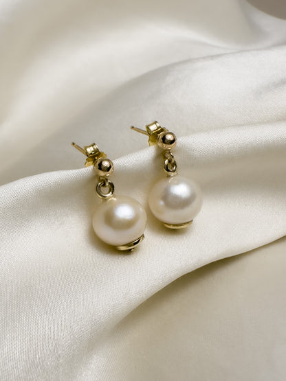 Gold Solitaire Pearl Earrings