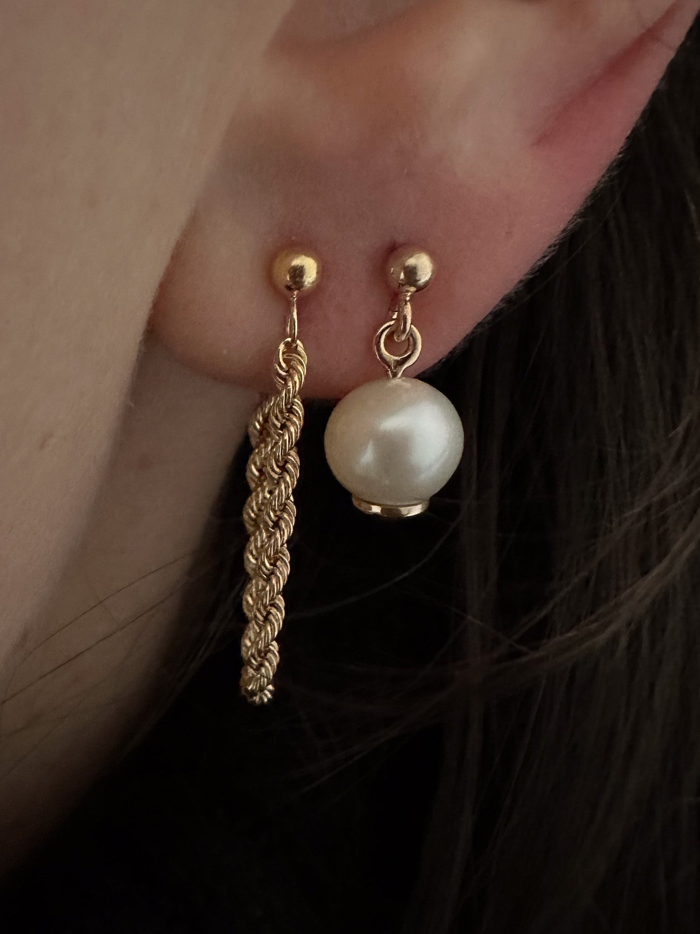 Gold Solitaire Pearl Earrings