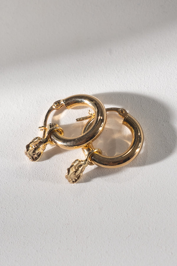 Gold Melted Charm Hoop Earrings