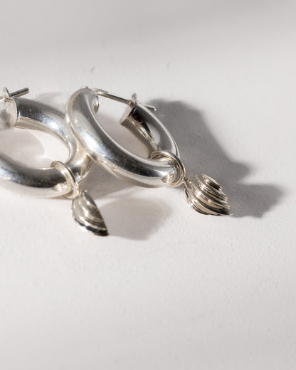 Silver Scallop Charm Hoop Earrings