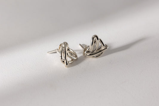 Silver Scribble Stud Earrings