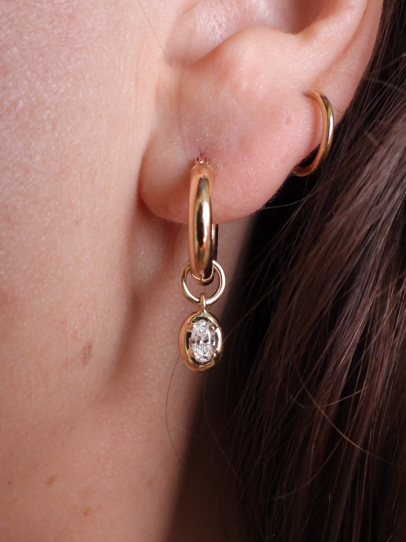 Gold hoop earrings with diamond charm 1Gold hoop earrings with diamond charm 1