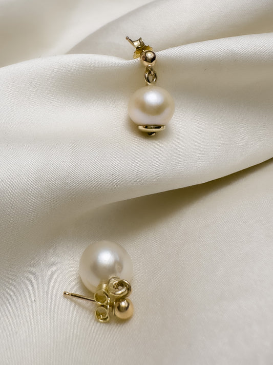 Gold Solitaire Pearl Earrings