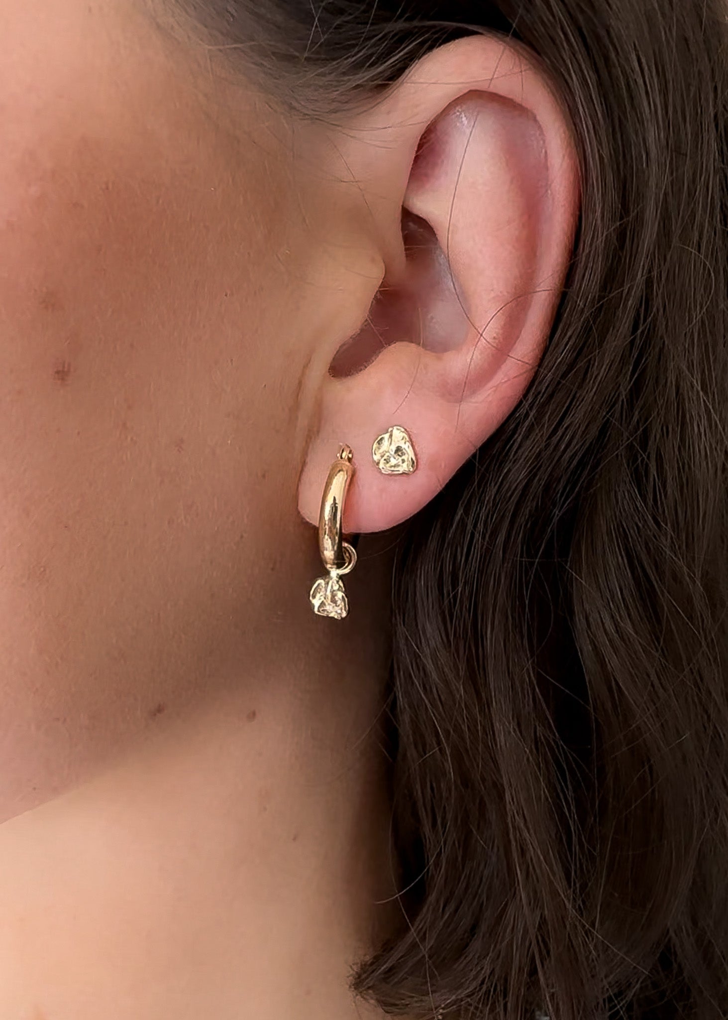 Gold Melted Charm Hoop Earrings