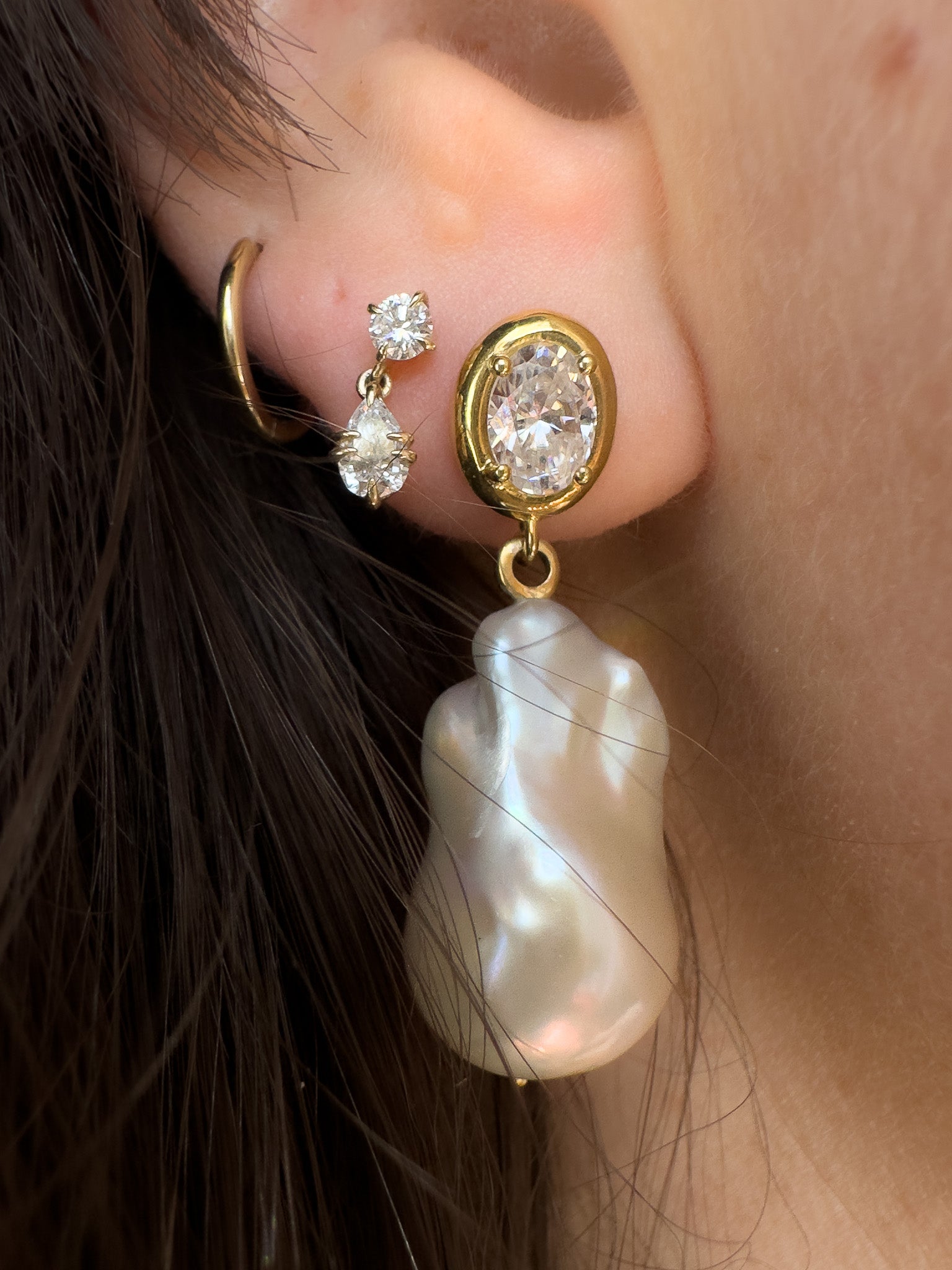 Moissanite and  Baroque bridal pearl earrings