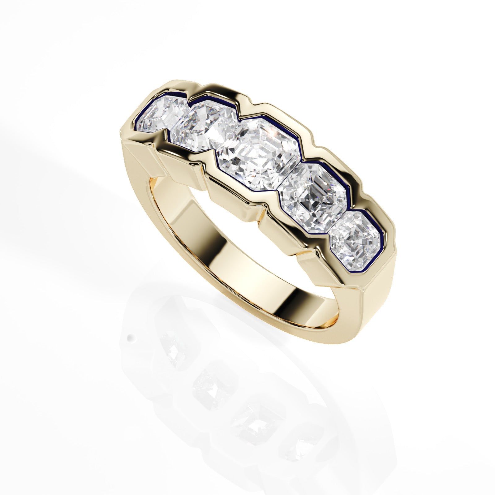 Gold ring with diamonds on a white background