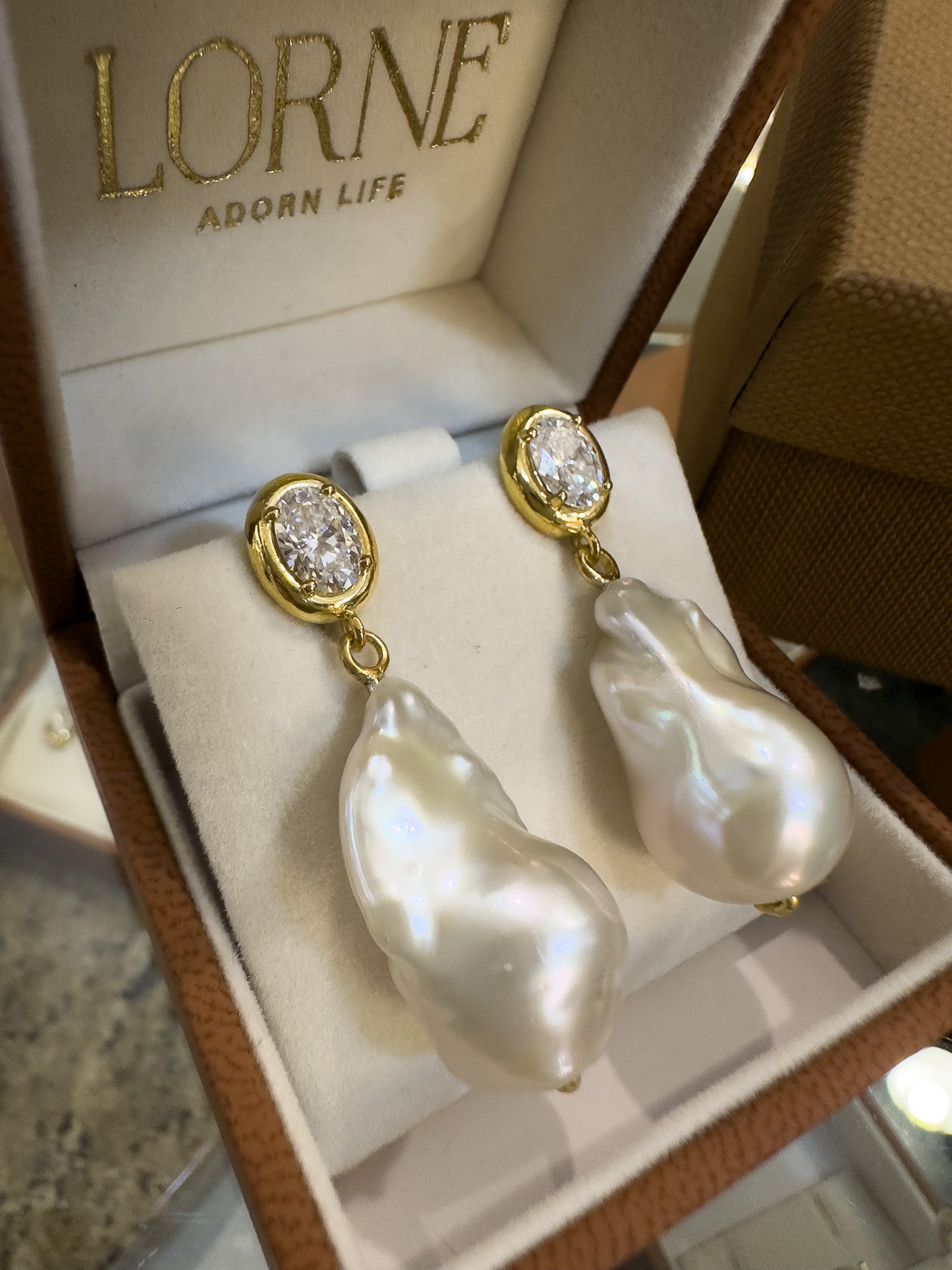 diamond and  Baroque bridal pearl earrings