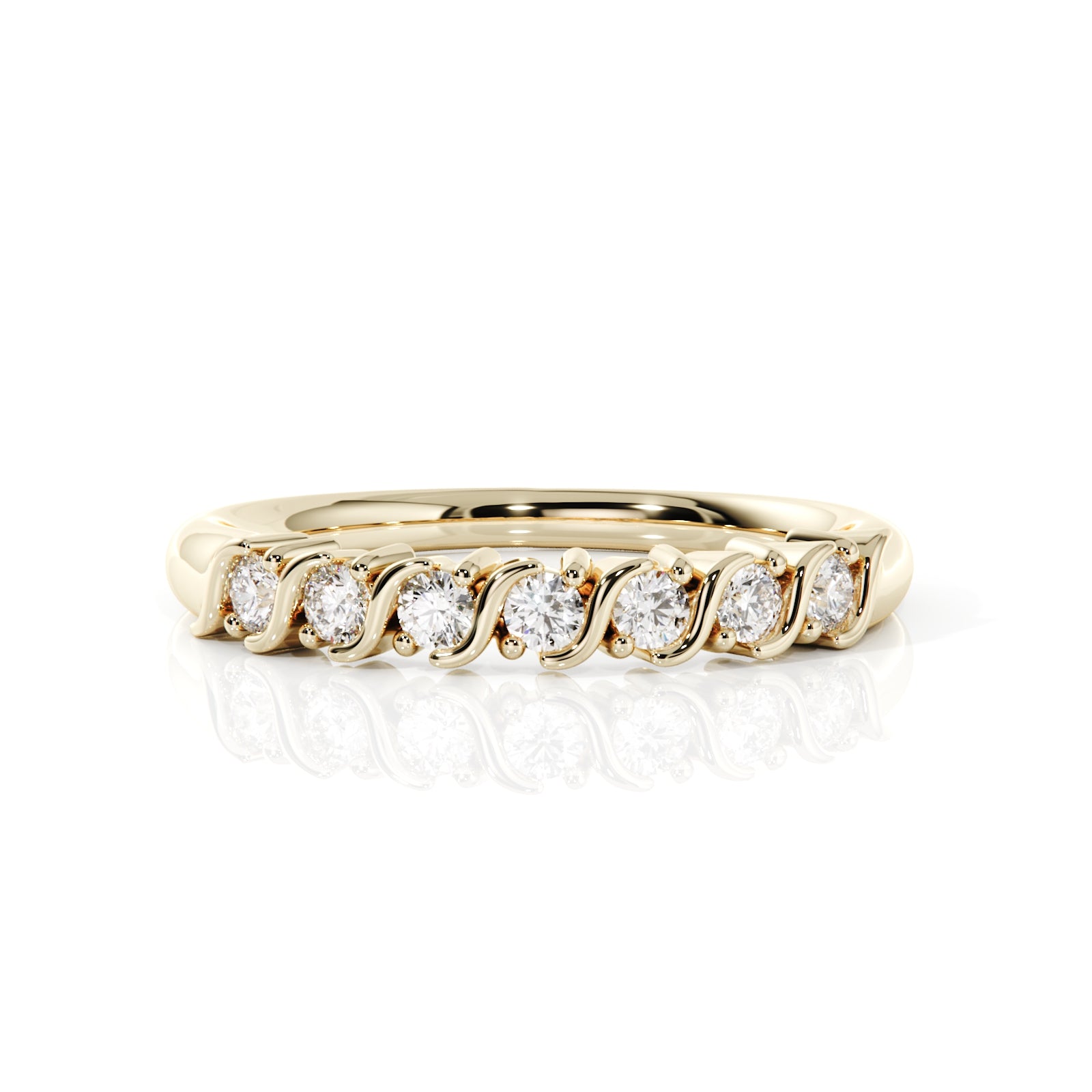 Gold ring with diamonds on a white background
