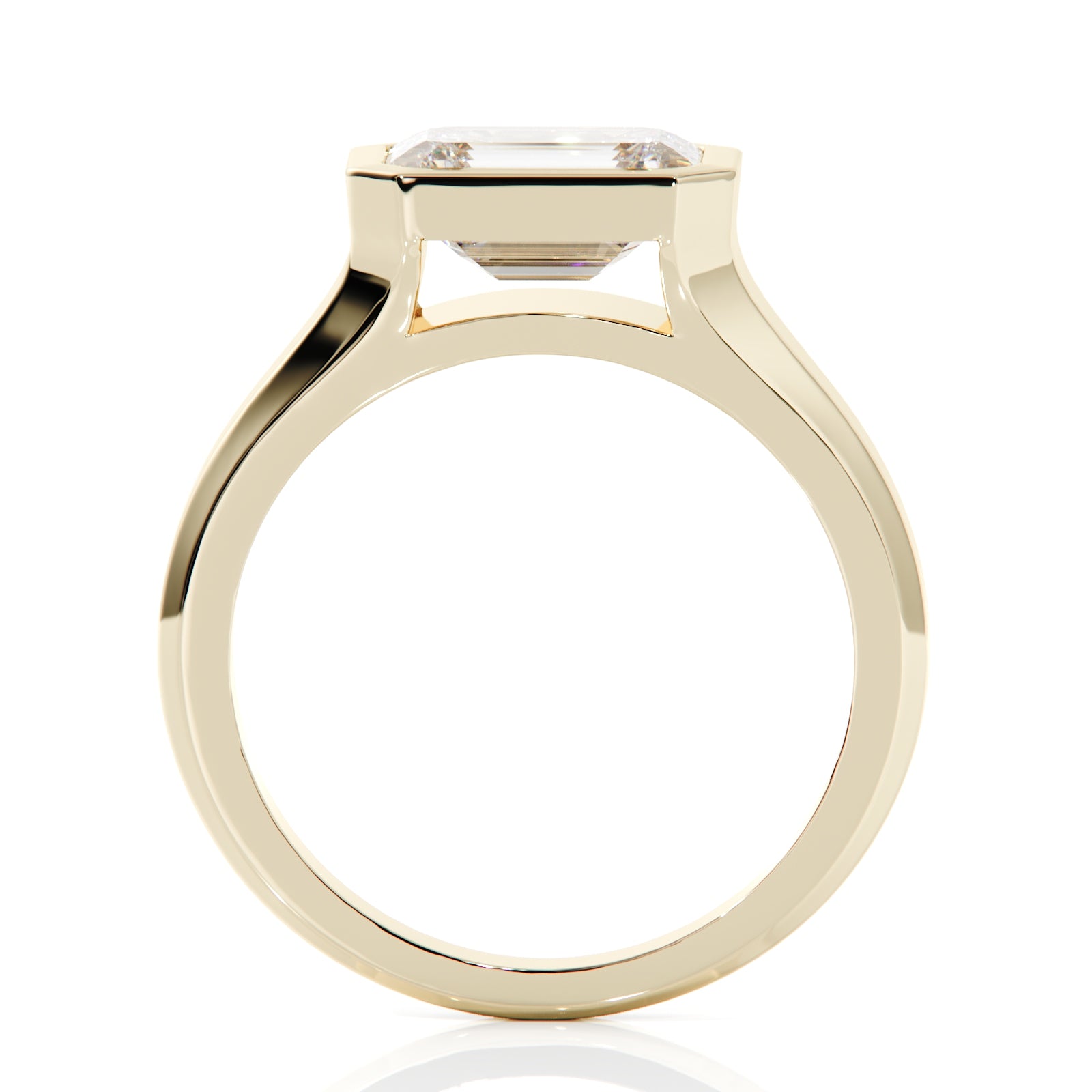 Gold ring with a diamond on a white background