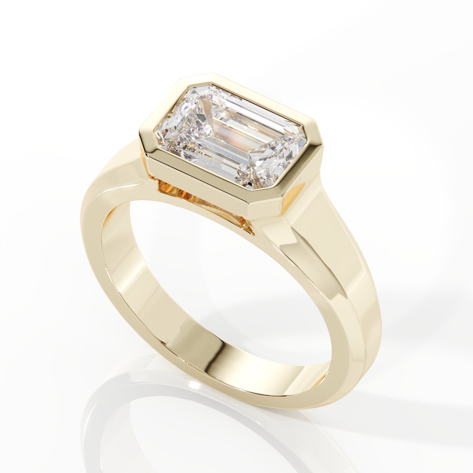 Gold ring with a diamond on a white background