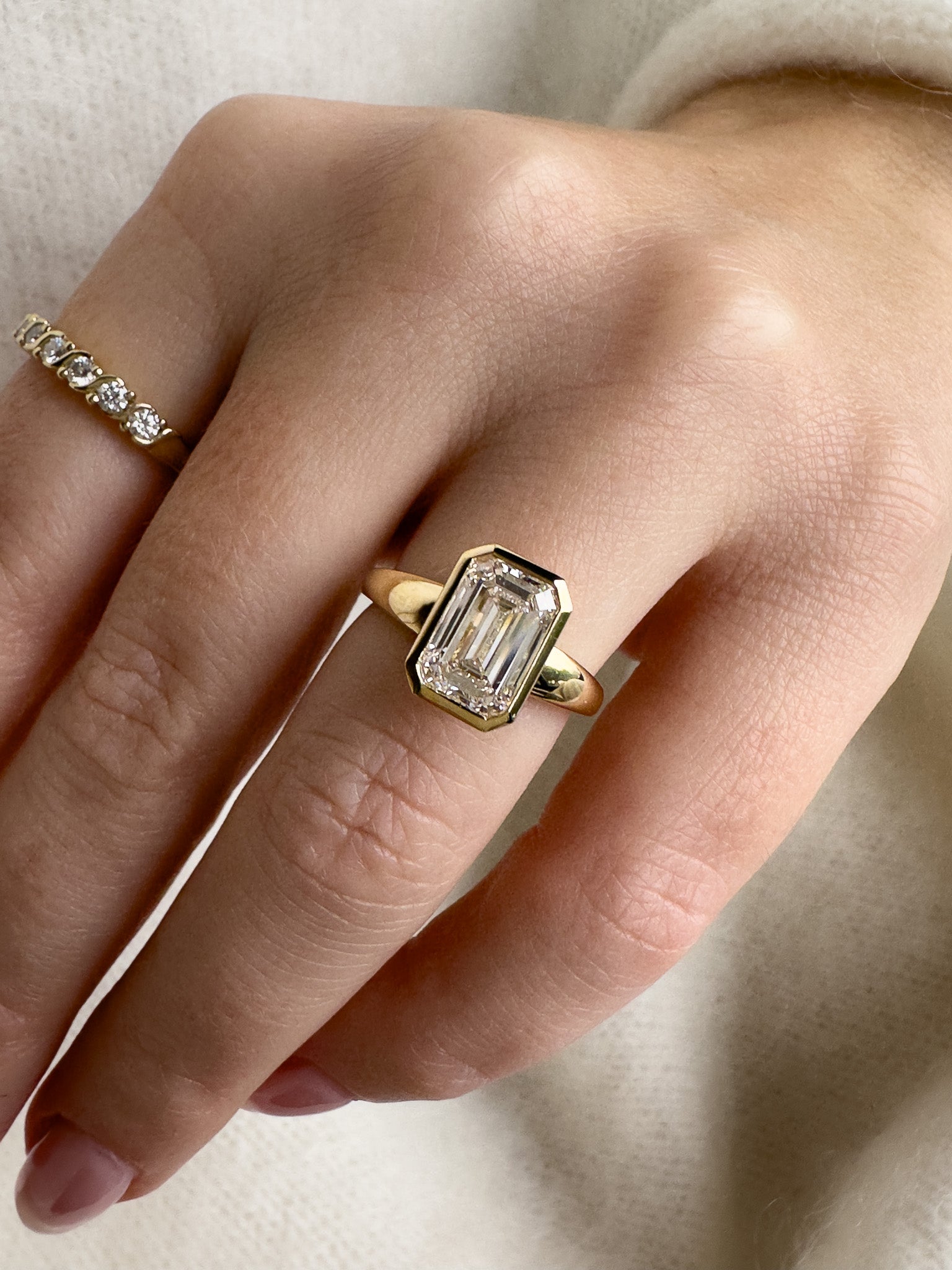 wide band Emerald cut diamond engagement ring. 2.5ct diamond