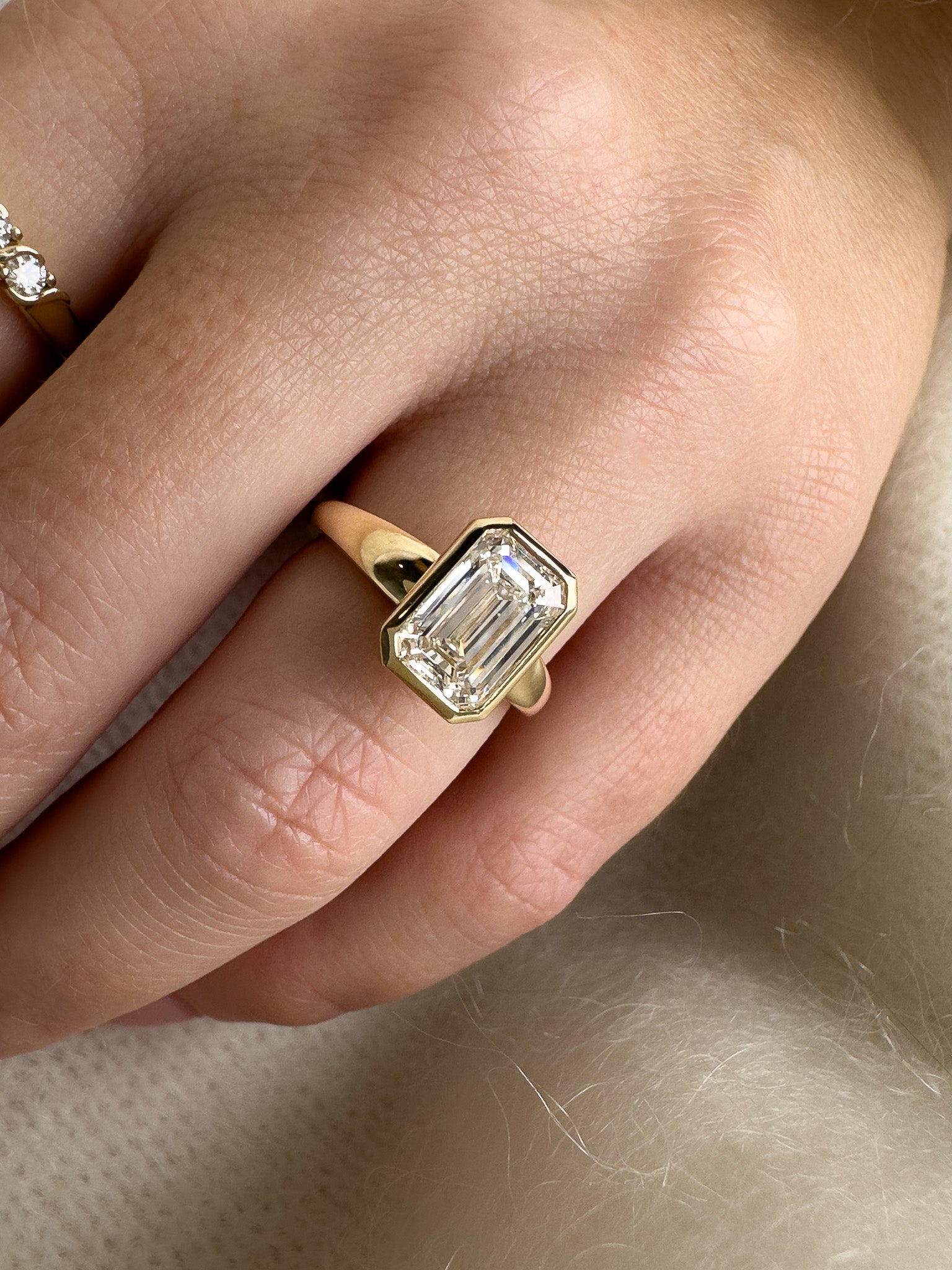 emerald cut diamond gold engagement  ring 