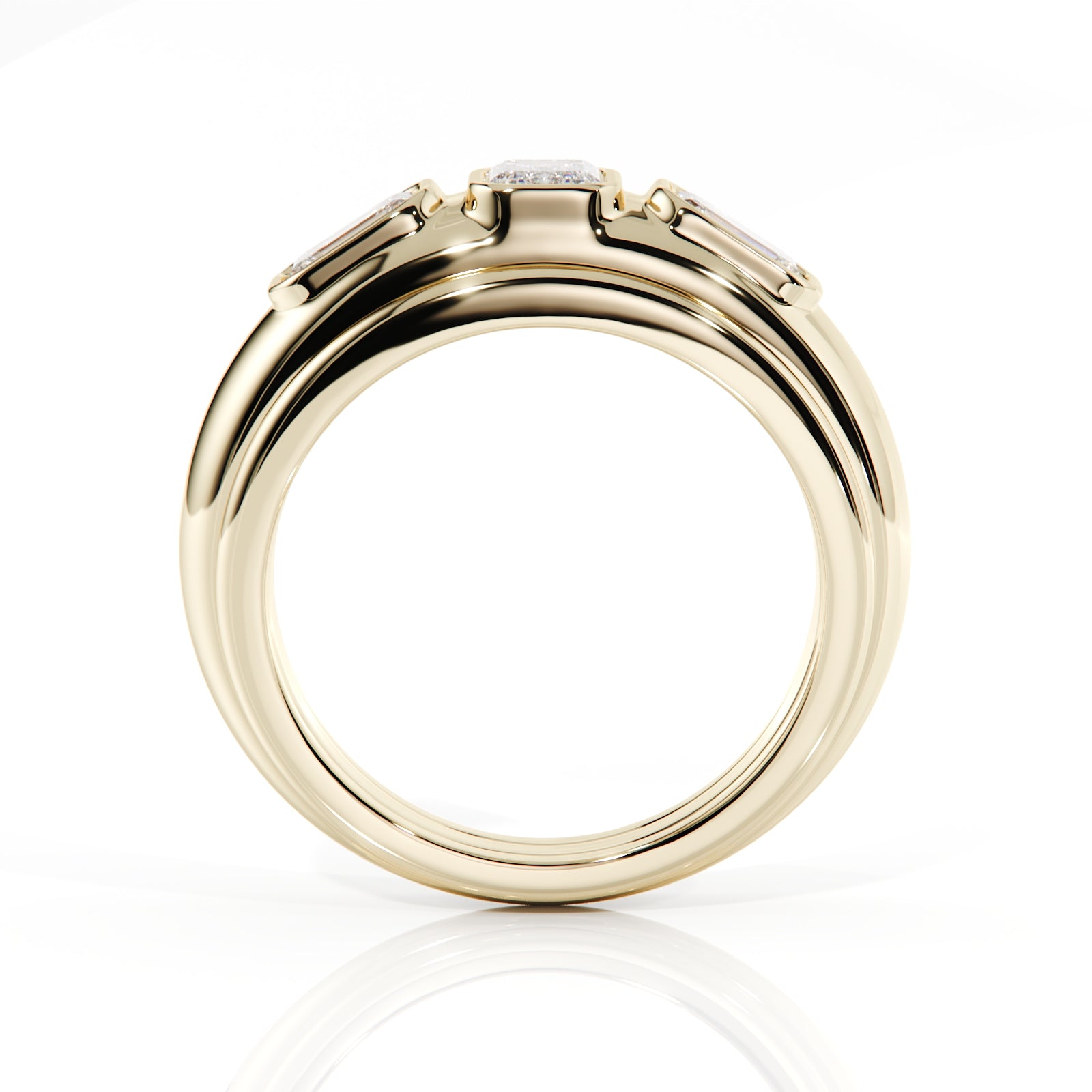 Gold ring with a diamond on a white background