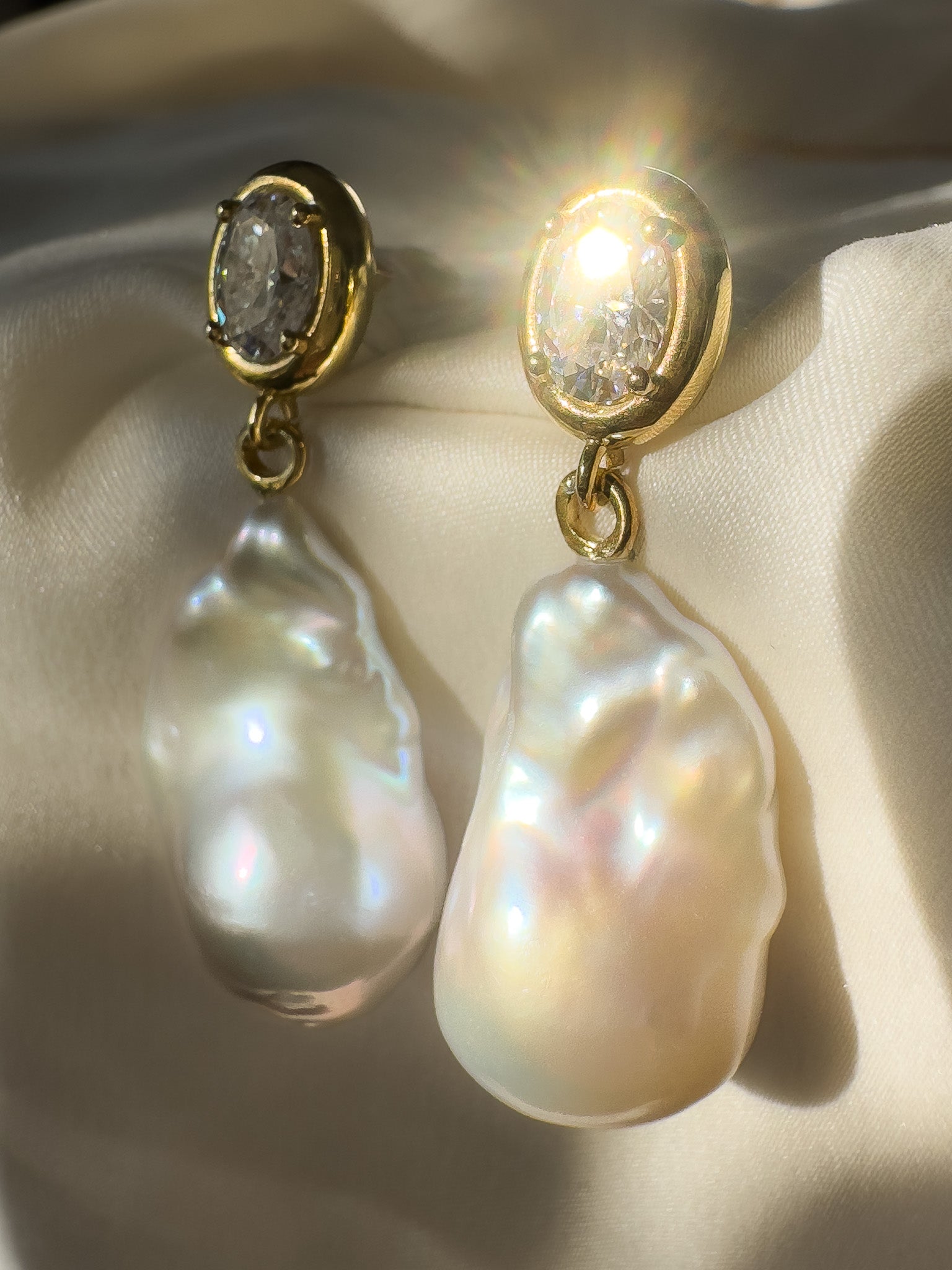 gold, Moissanite and  Baroque bridal pearl earrings 3