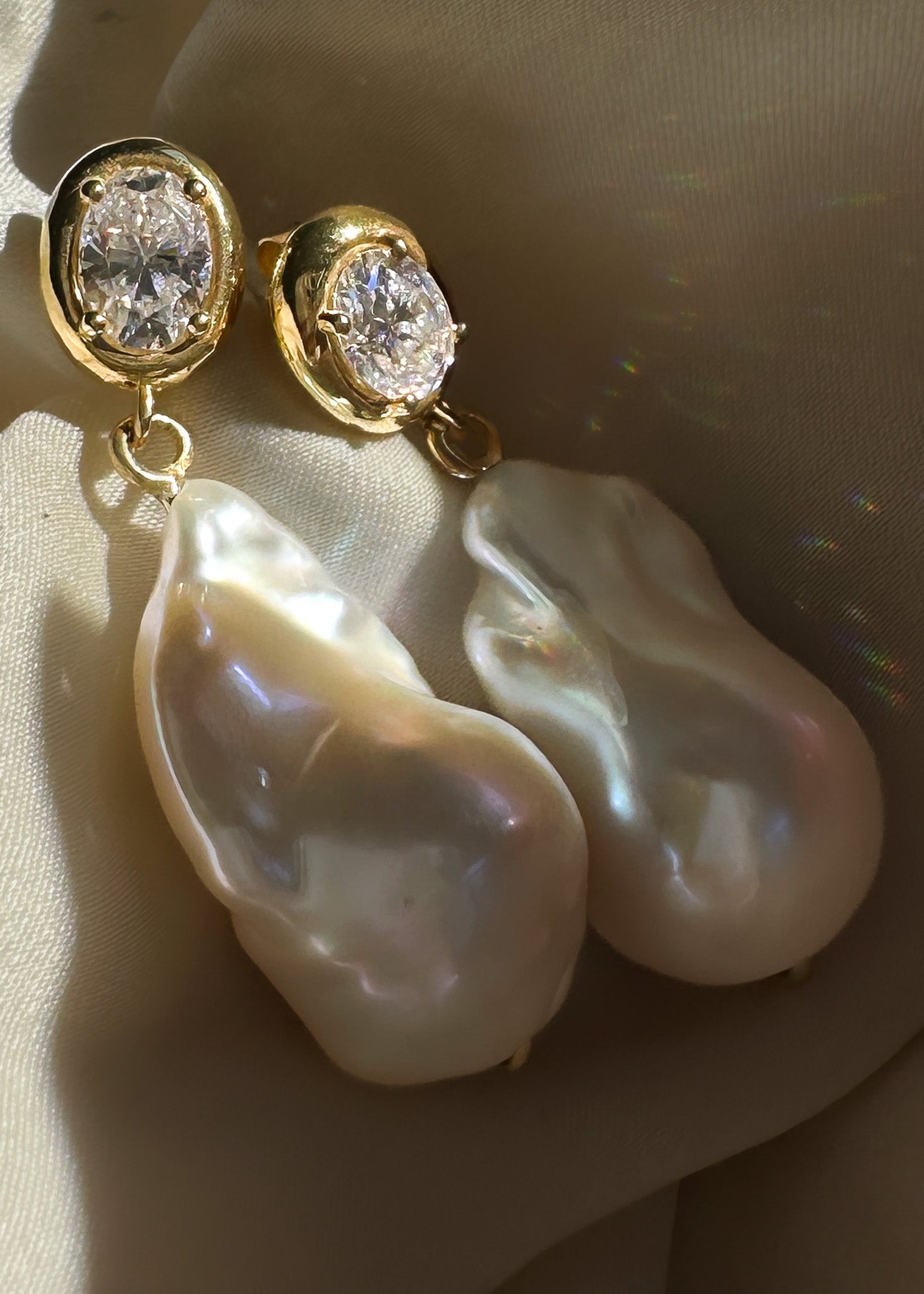 gold, Moissanite and  Baroque bridal pearl earrings 5