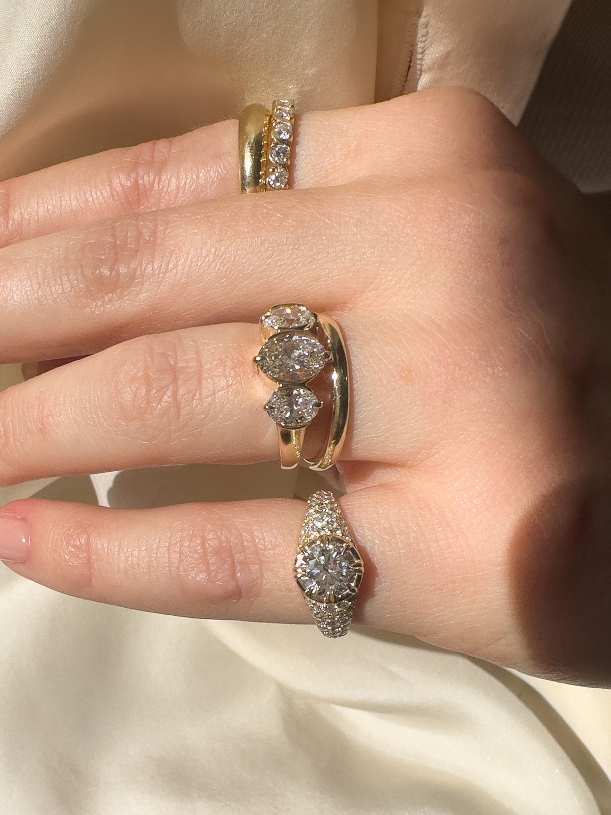 diamond signet ring and engagement ring and wedding rings in Cape Town South Africa