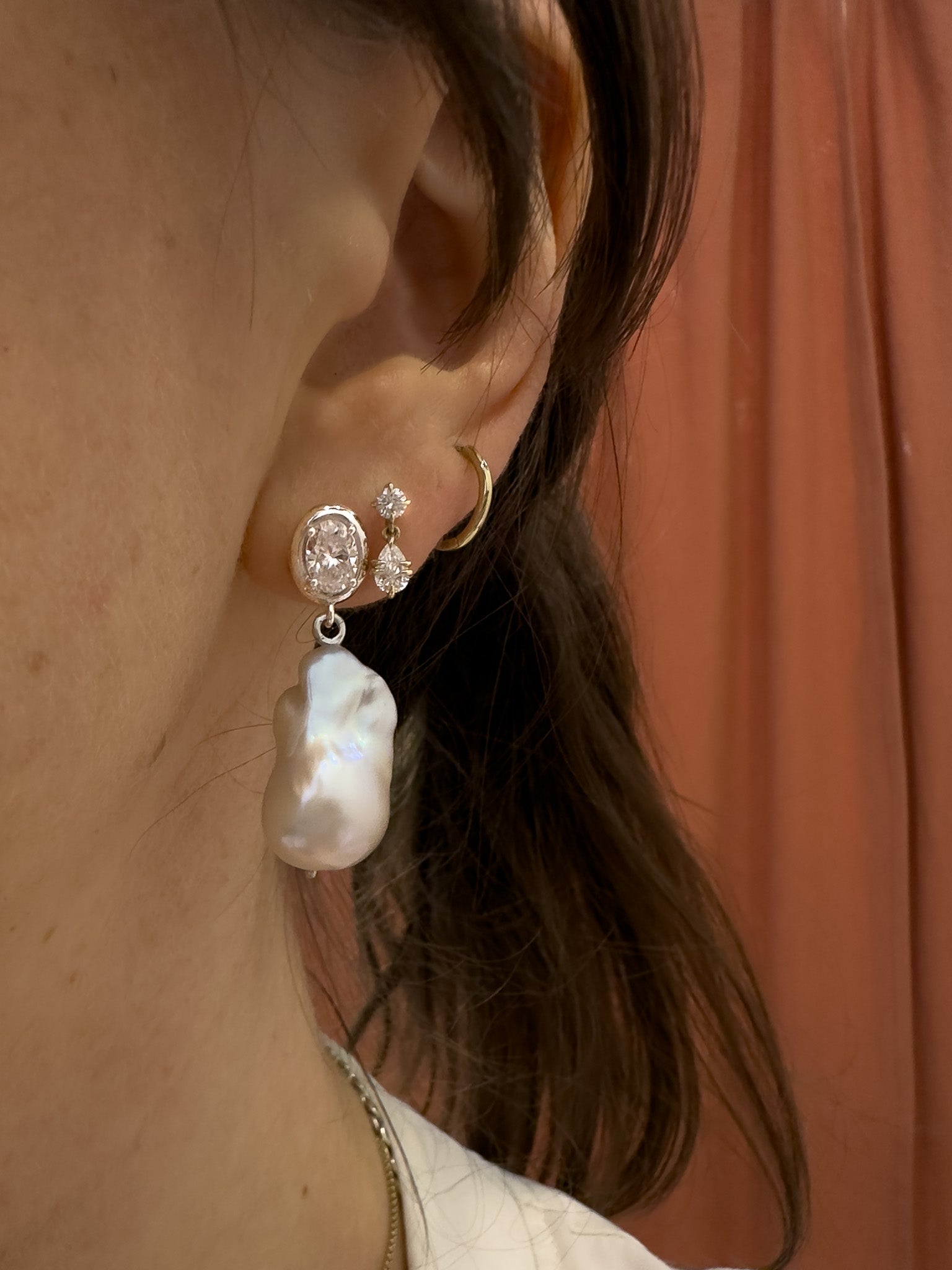 silver, Moissanite and  Baroque bridal pearl earrings 5