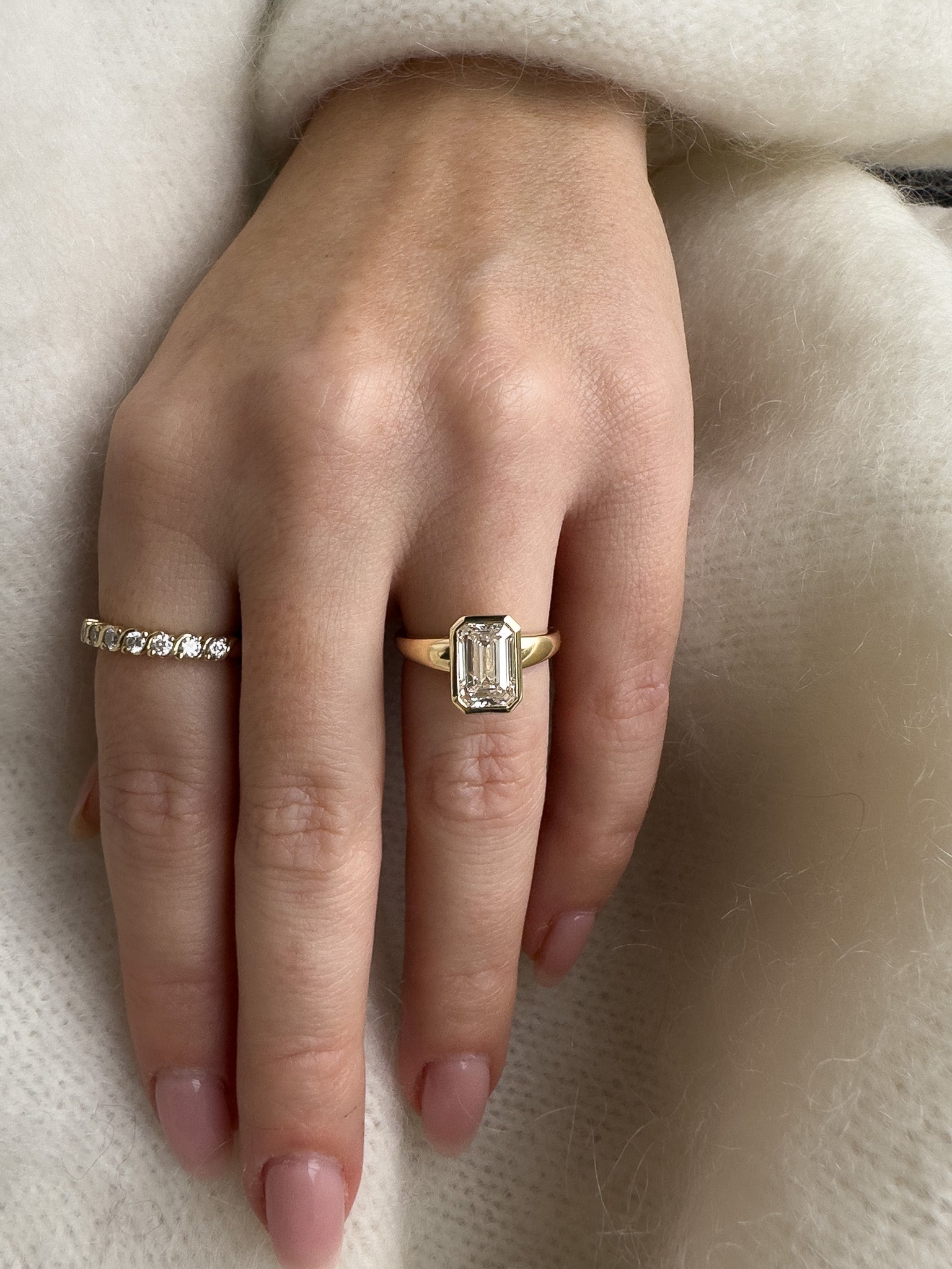 wide band Emerald cut diamond engagement ring. 2.5ct diamond